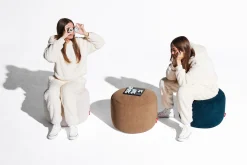 Point Cord Pouf aus Cord, beige, 50x50x35 cm