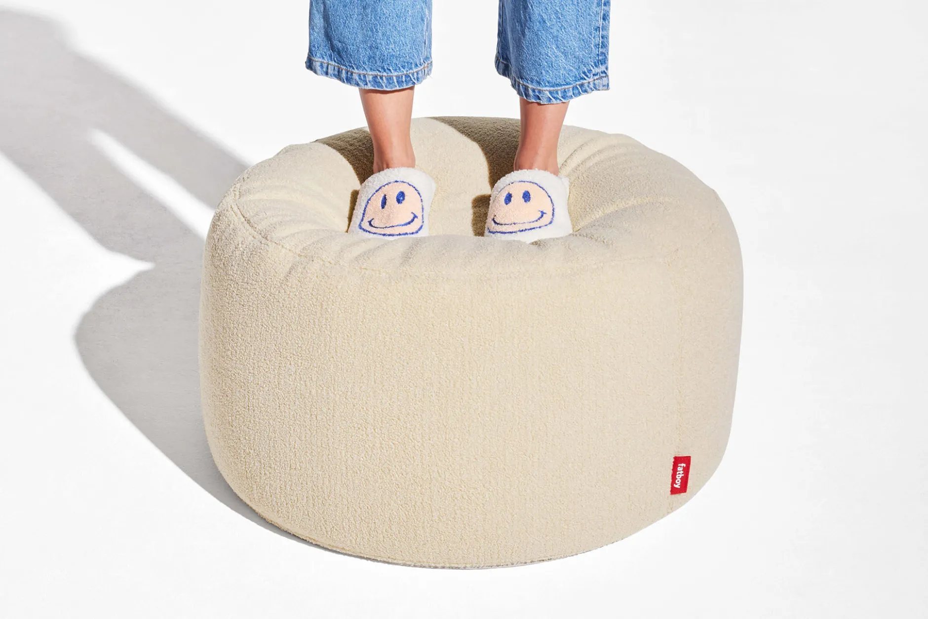 Point Large Sherpa Großer Indoor-Pouf, beige, 70x70x40 cm