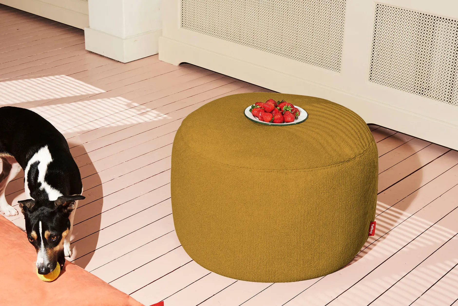Point Large Sherpa Großer Indoor-Pouf, gold, 70x70x40 cm