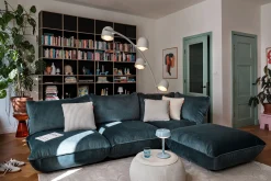 Point Terry Frottee-Pouf, blau, 50x50x35 cm