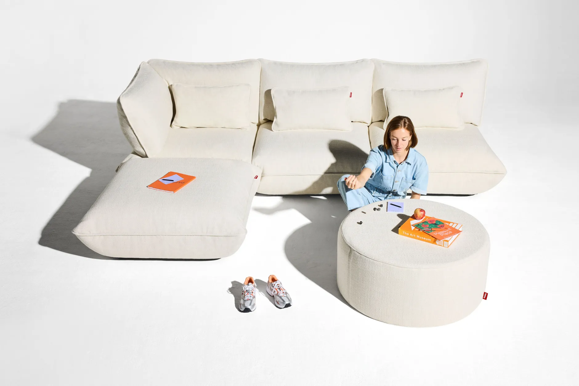 Sumo Corner Sofa Boucle Creme Modulares Indoor-Sofa, 301x108x90 cm