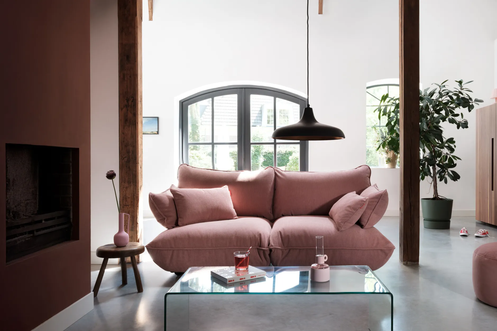 Sumo Corner Sofa Left Cord Soft Pink Modulares Indoor-Sofa, 301x108x90 cm