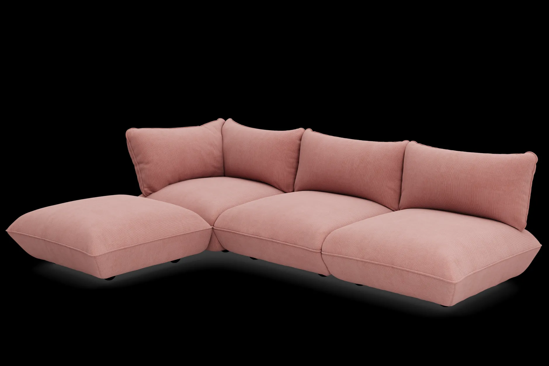 Sumo Corner Sofa Left Cord Soft Pink Modulares Indoor-Sofa, 301x108x90 cm