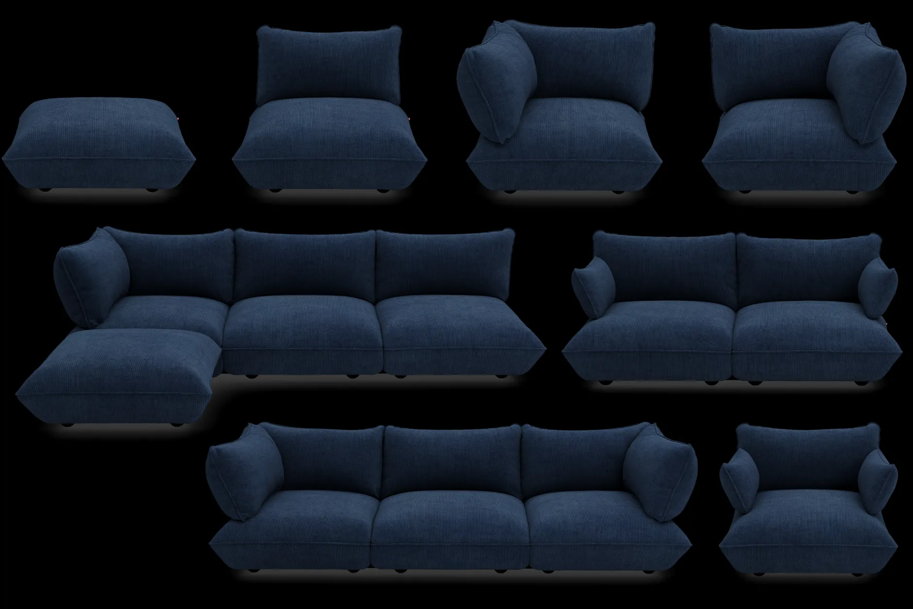 Sumo Corner Sofa Right Cord Deep Blue Modulares Indoor-Sofa, 301x108x90 cm