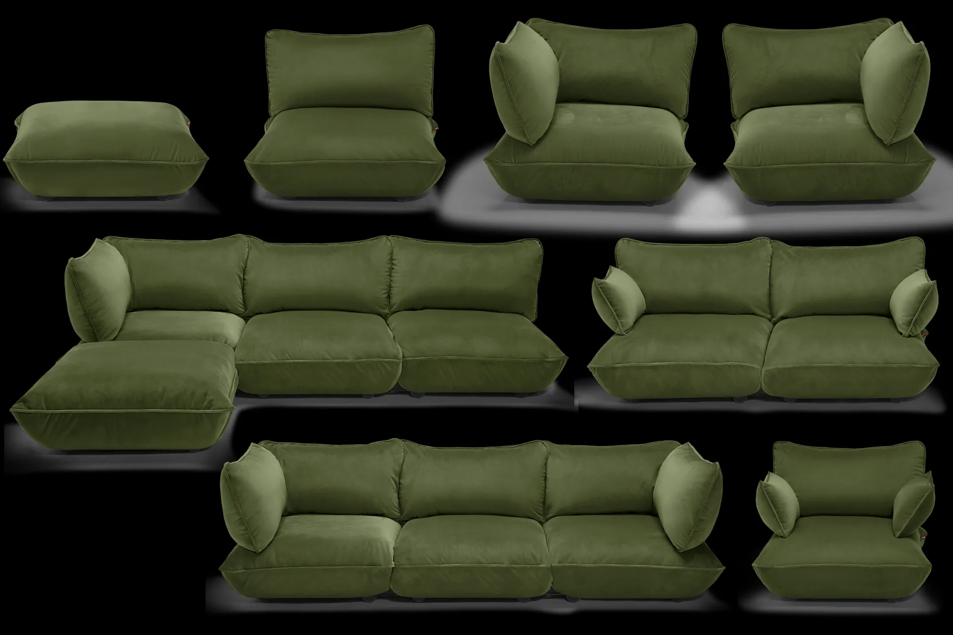 Sumo Sofa Grand Velvet Deep Green Modulares Indoor-Sofa, 301x108x90 cm