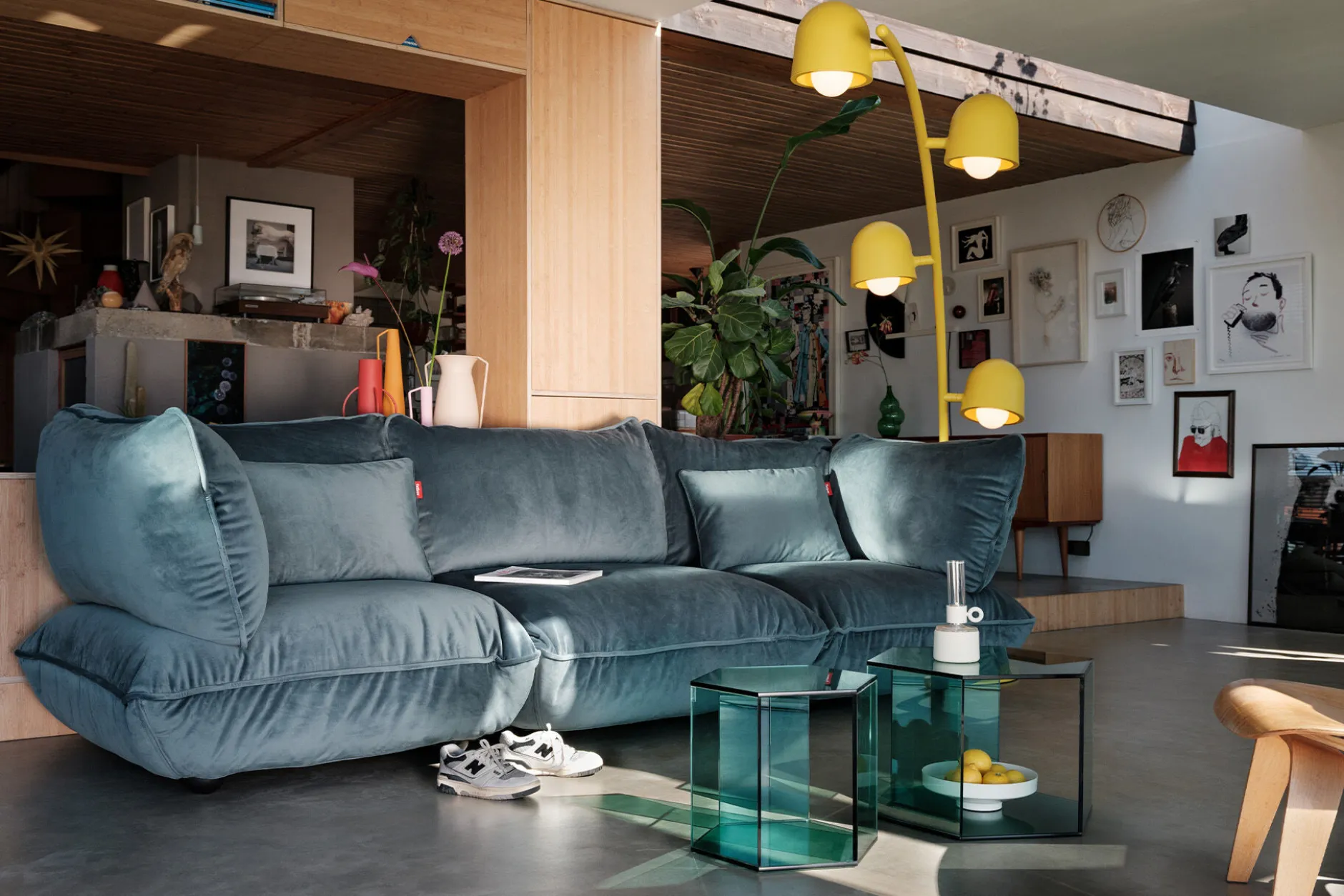 Sumo Sofa Grand Velvet Petrol Modulares Indoor-Sofa, 301x108x90 cm