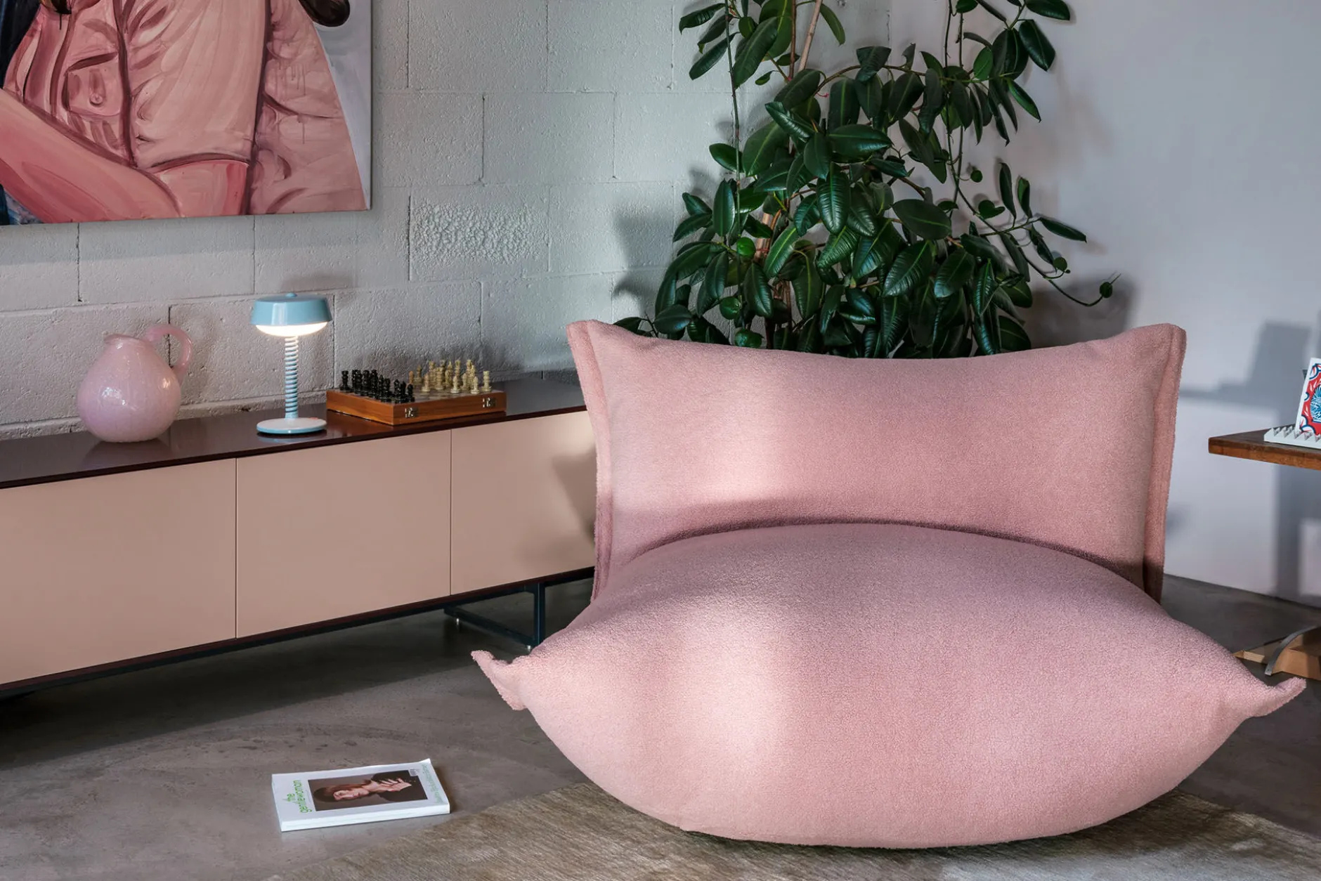 the BonBaron Sherpa Loungesessel, rosa, 120x120x75 cm
